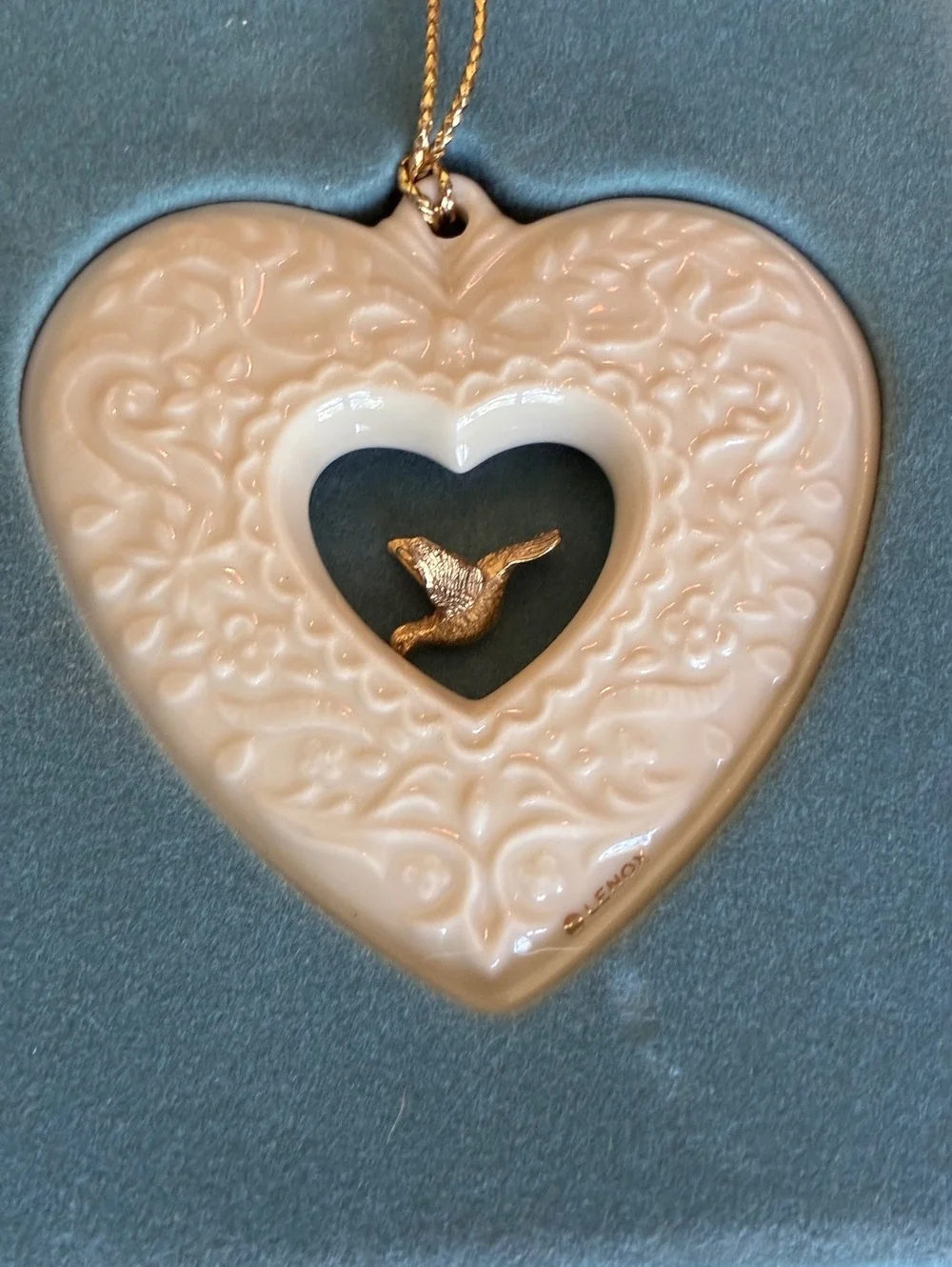 Lenox Laurels Heart-Shaped Porcelain Ornament with Gold Dove Accent